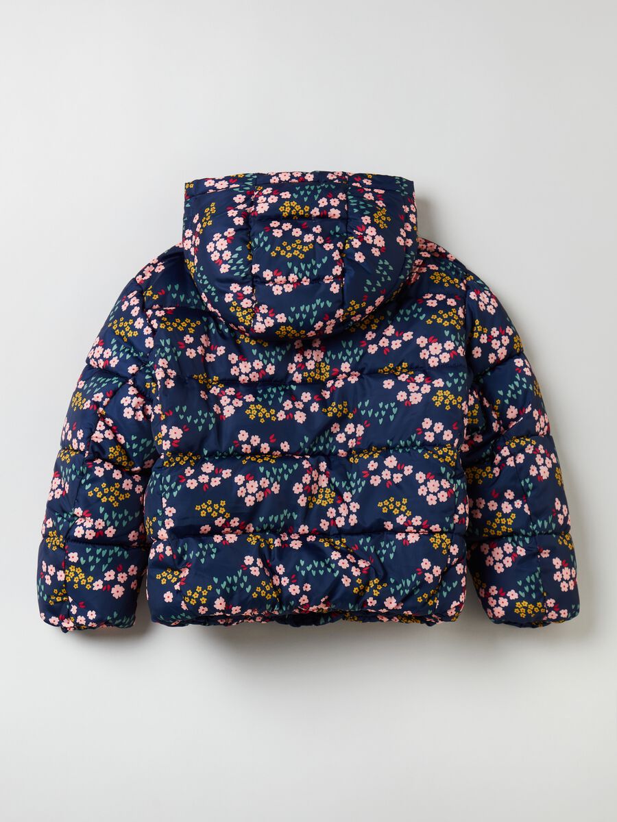 Quilted down jacket with small flowers print_1