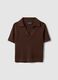 Brown cotton blend regular fit sweater with polo collar_0