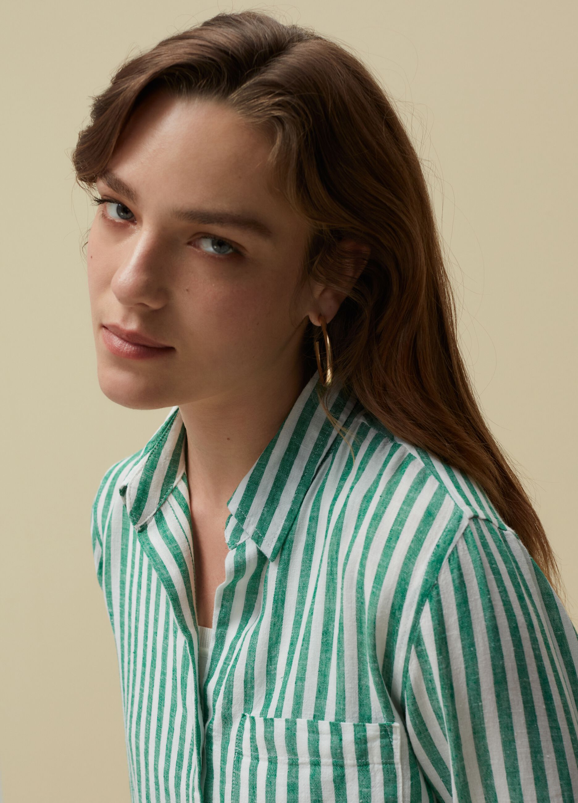 Linen and viscose shirt with stripes