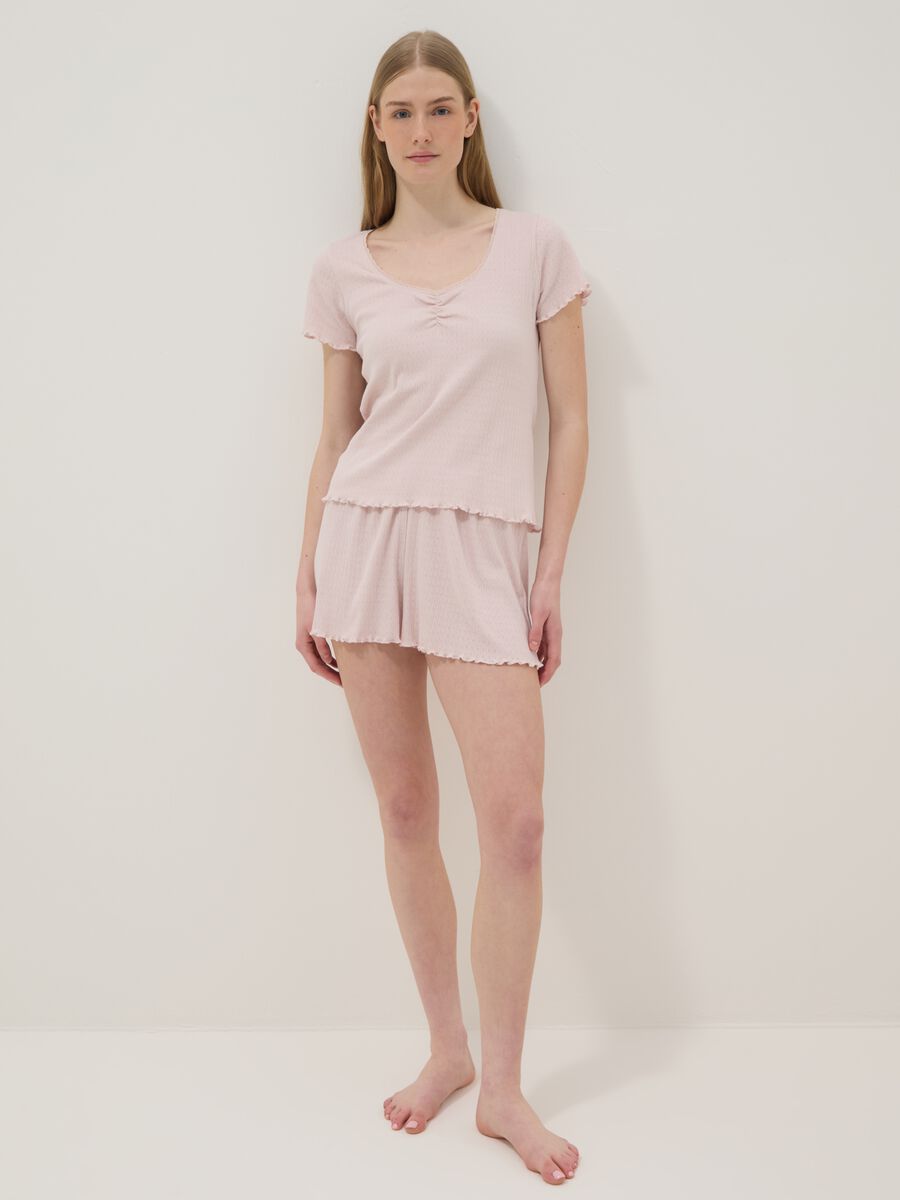 Pink pure cotton regular fit pyjama shorts with gathered edges_0