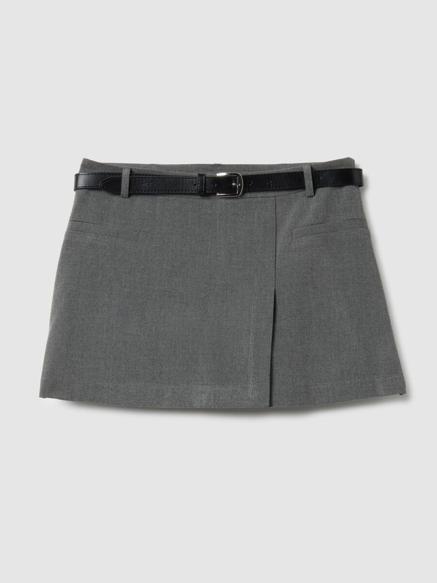 Grey Regular Fit Mini Skirt with Belt_4