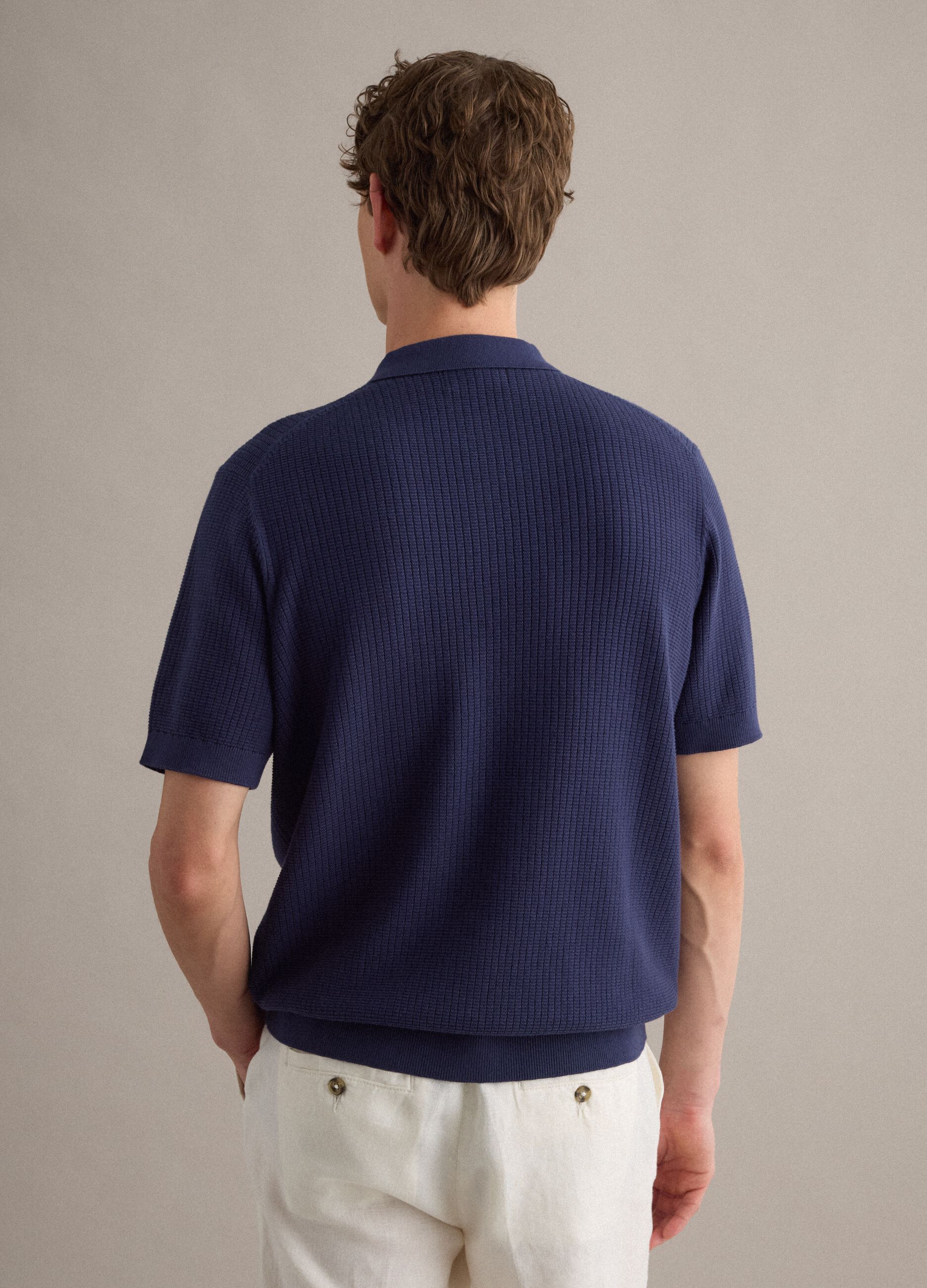Blue pure cotton polo shirt with chest pocket, regular fit