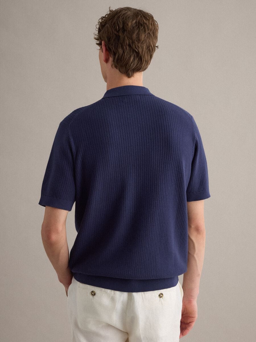 Blue pure cotton polo shirt with chest pocket, regular fit_3