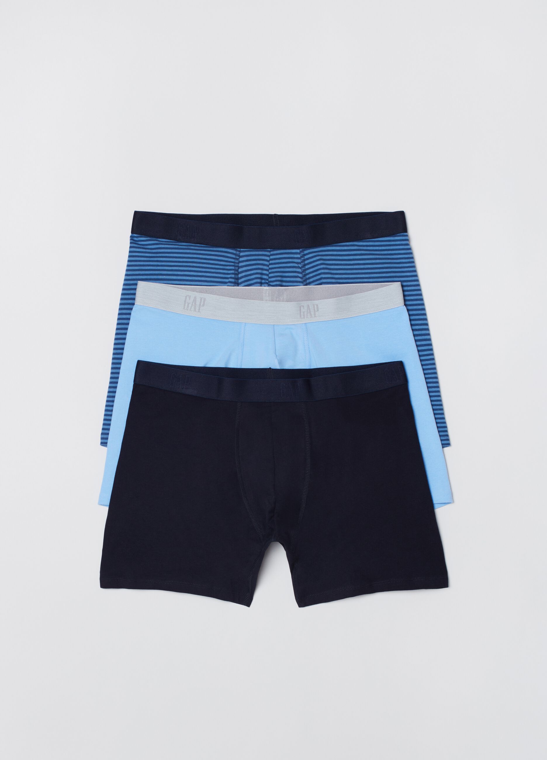 GAP Man's Blue/Light Blue Three-pack stretch cotton boxer shorts