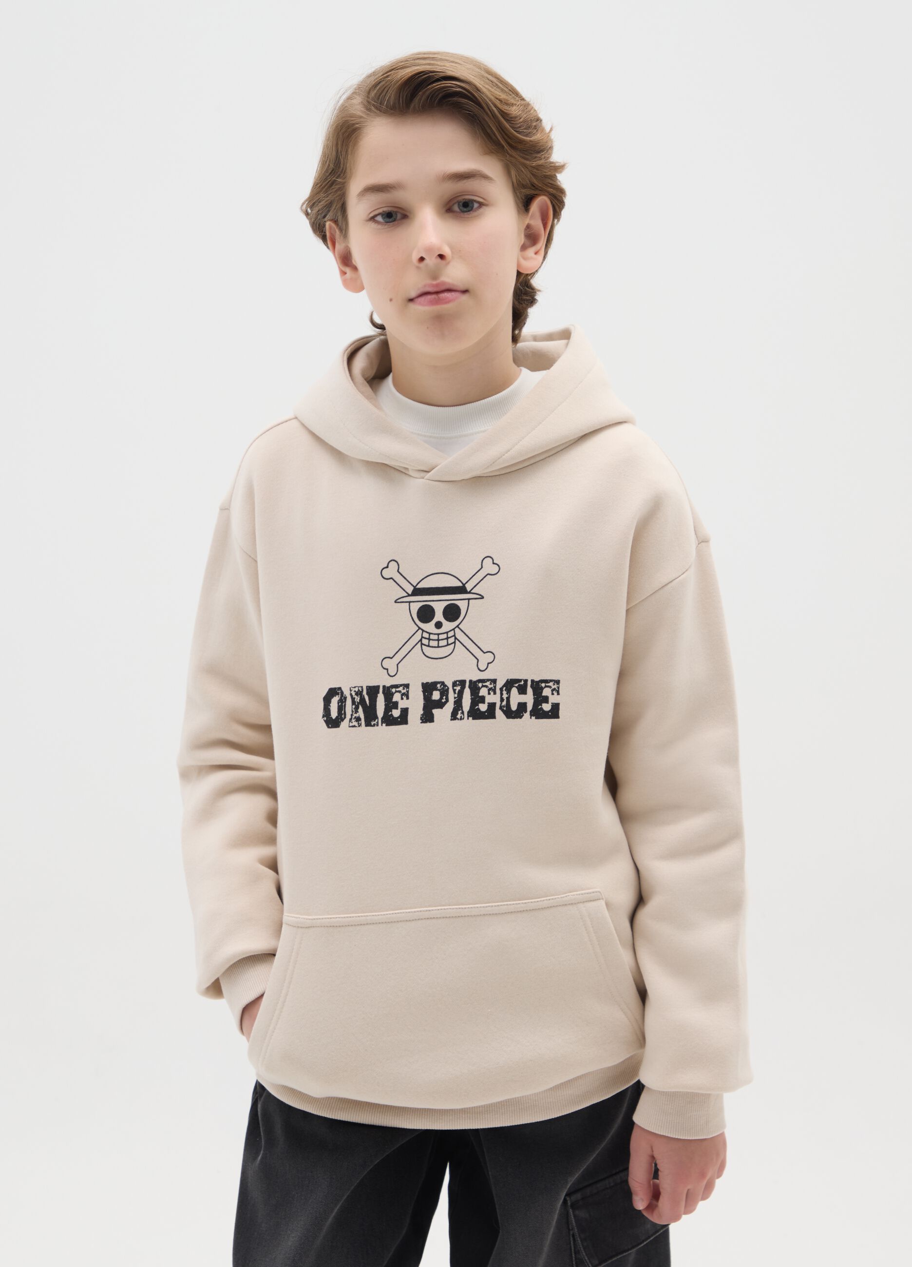 Children's beige cotton-blend sweatshirt with One Piece logo