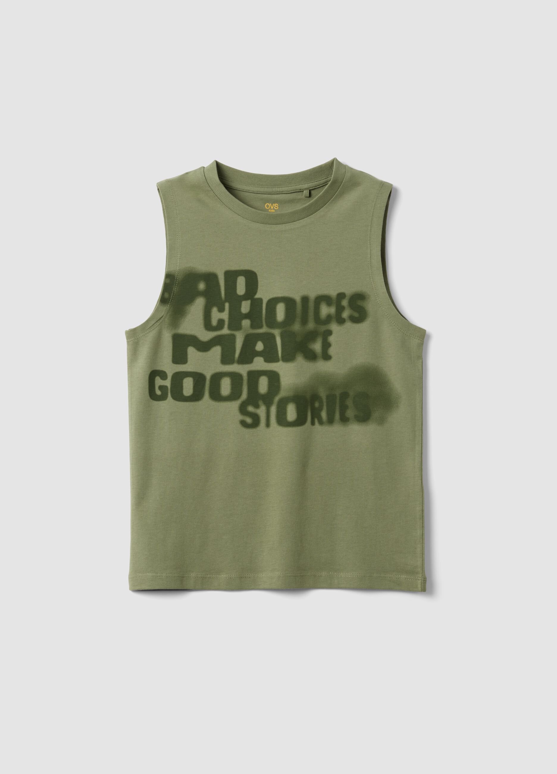 Green pure cotton oversized vest top