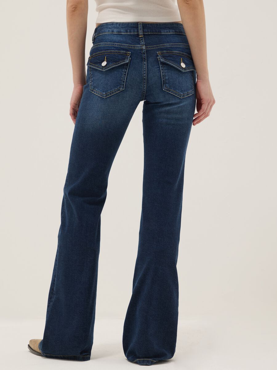 Blue Stretch Denim Cotton Flare Trousers_2