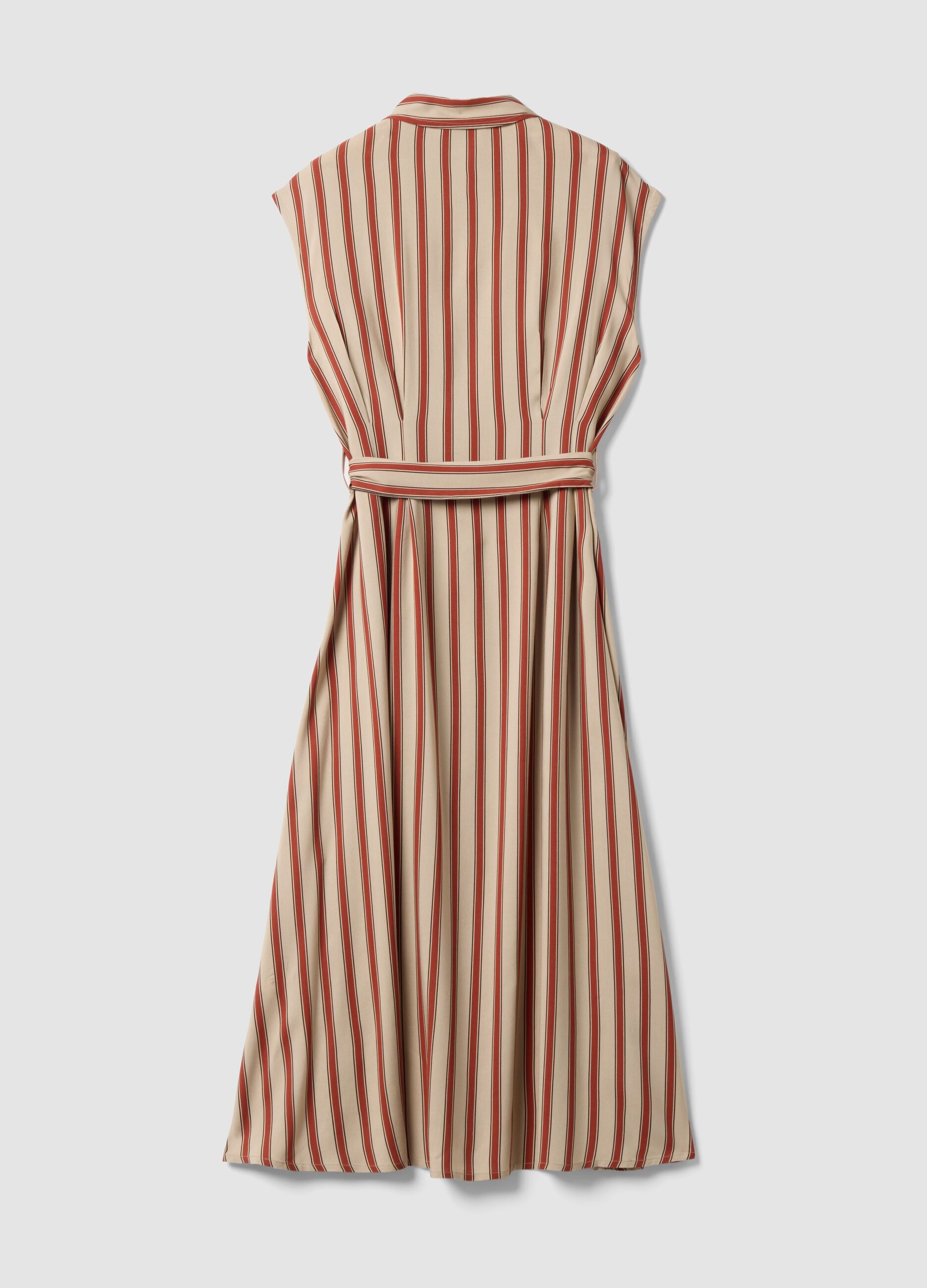 Multicolour pure viscose striped midi dress, regular fit