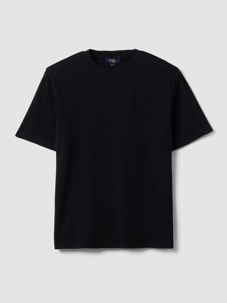 Black pure cotton short-sleeve T-shirt, relaxed fit_0