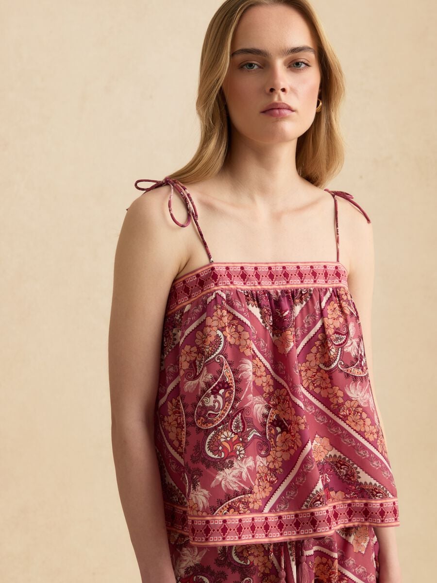 Regular-fit multicolour blouse with thin straps and floral print_2
