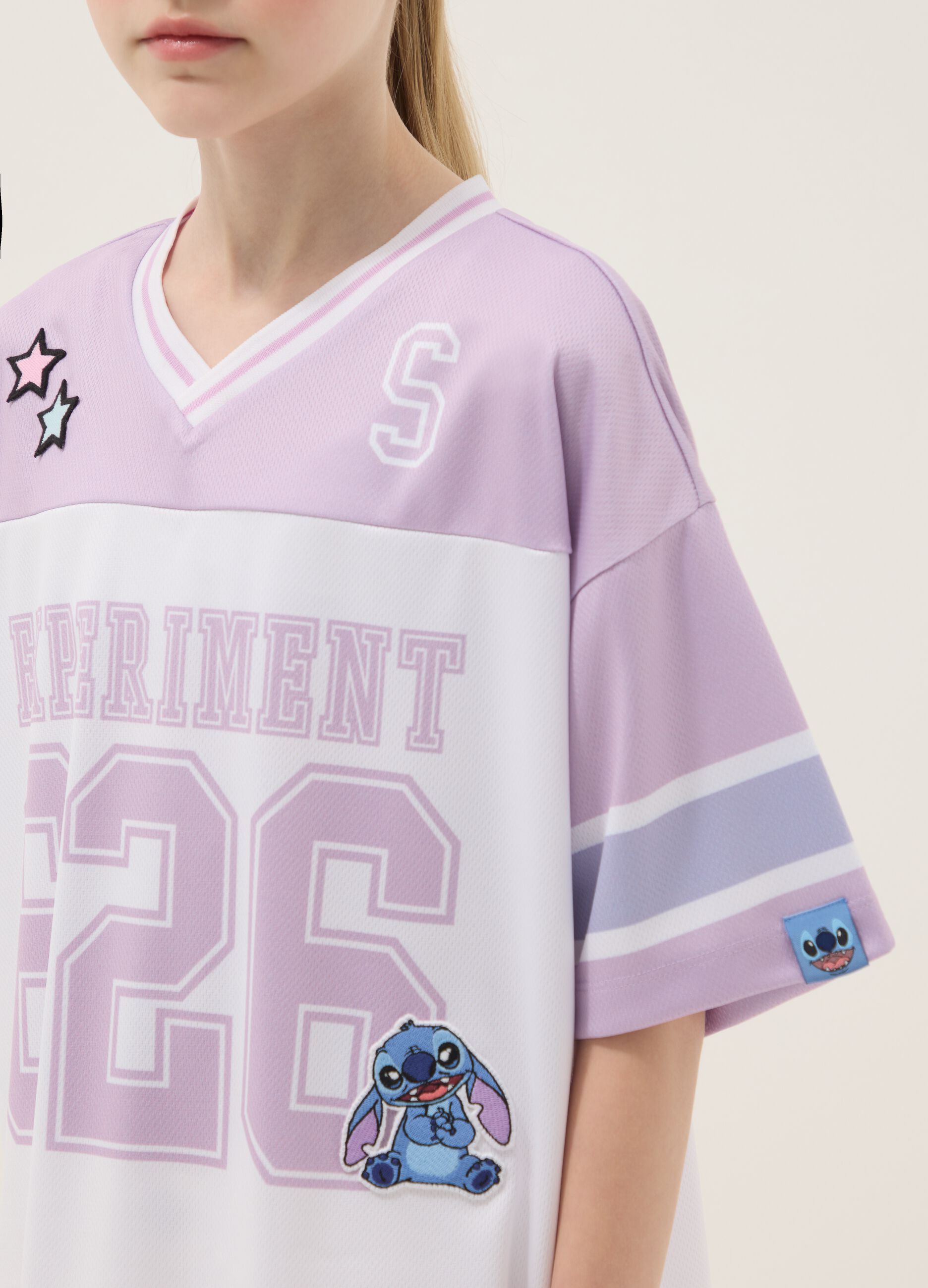Girls' multicolour pure cotton boxy fit T-shirt with Stitch