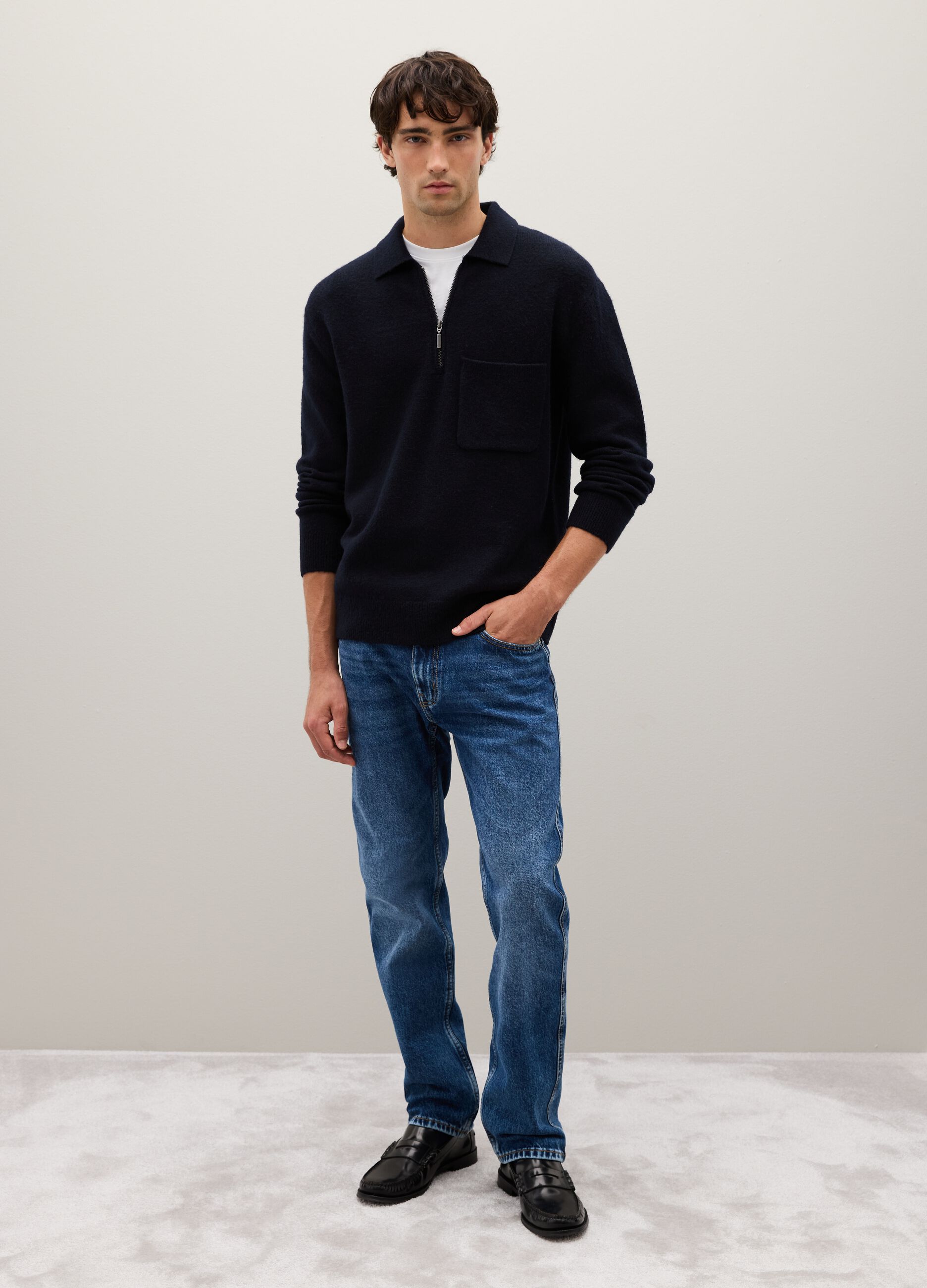 Blue pullover with oversized fit