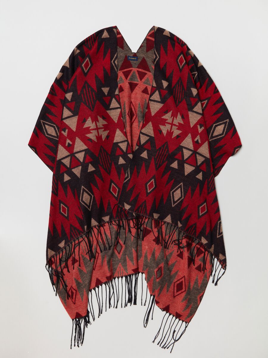 Cape with Ikat pattern and fringe_0