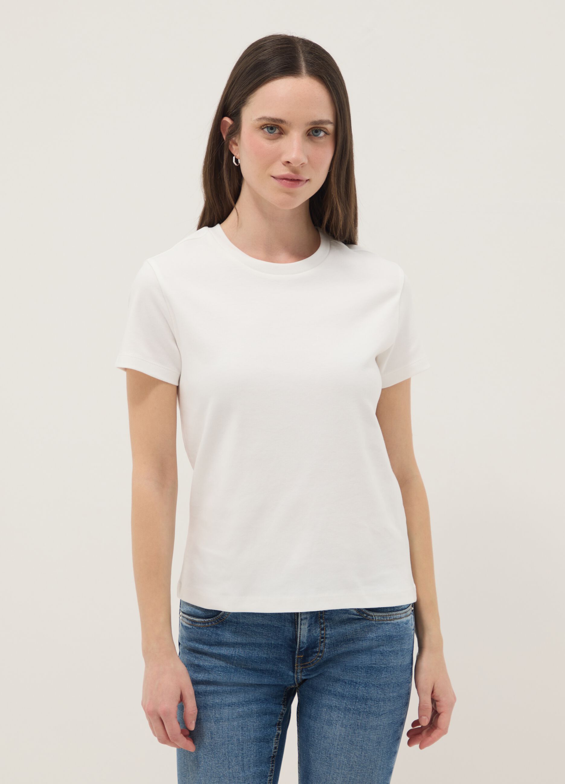 Damen T-Shirt aus reinem Baumwolle, Wei&szlig;, Regular Fit