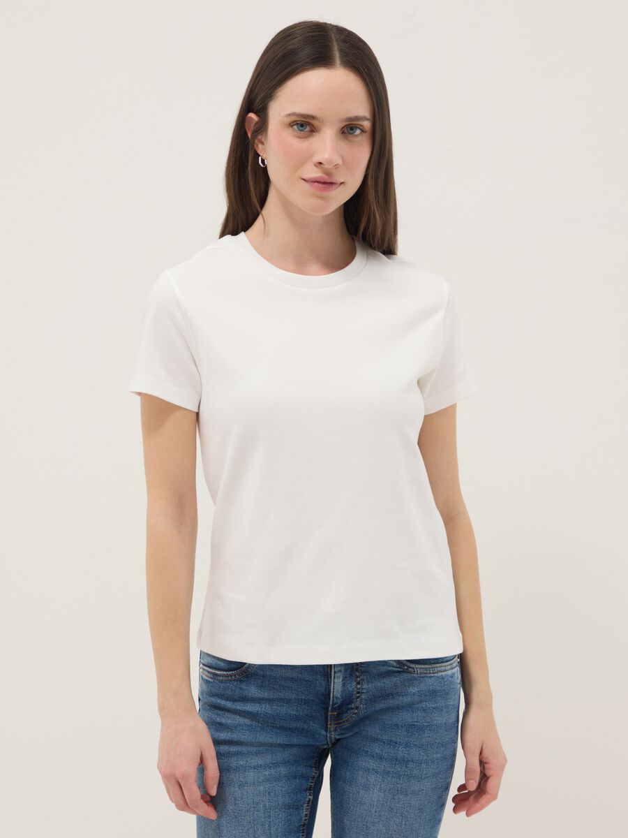 Damen T-Shirt aus reinem Baumwolle, Wei&szlig;, Regular Fit_1