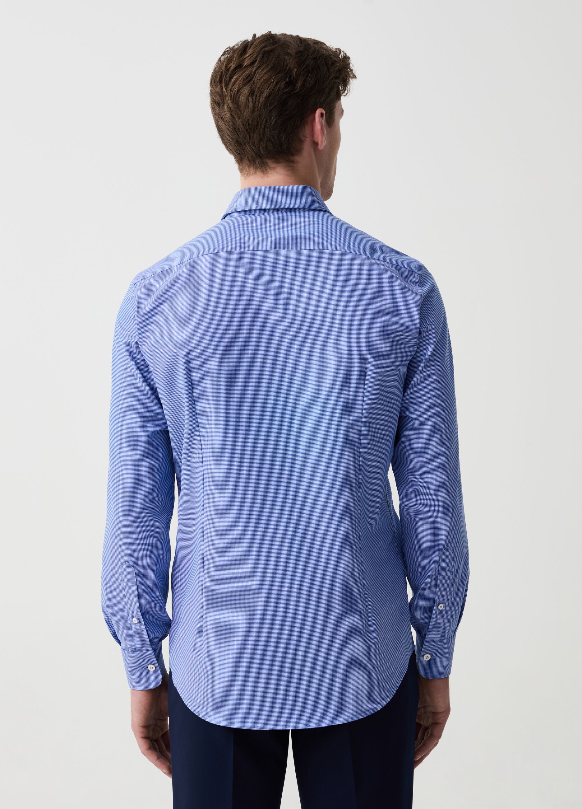 Slim-fit shirt in easy-iron cotton with micro pattern