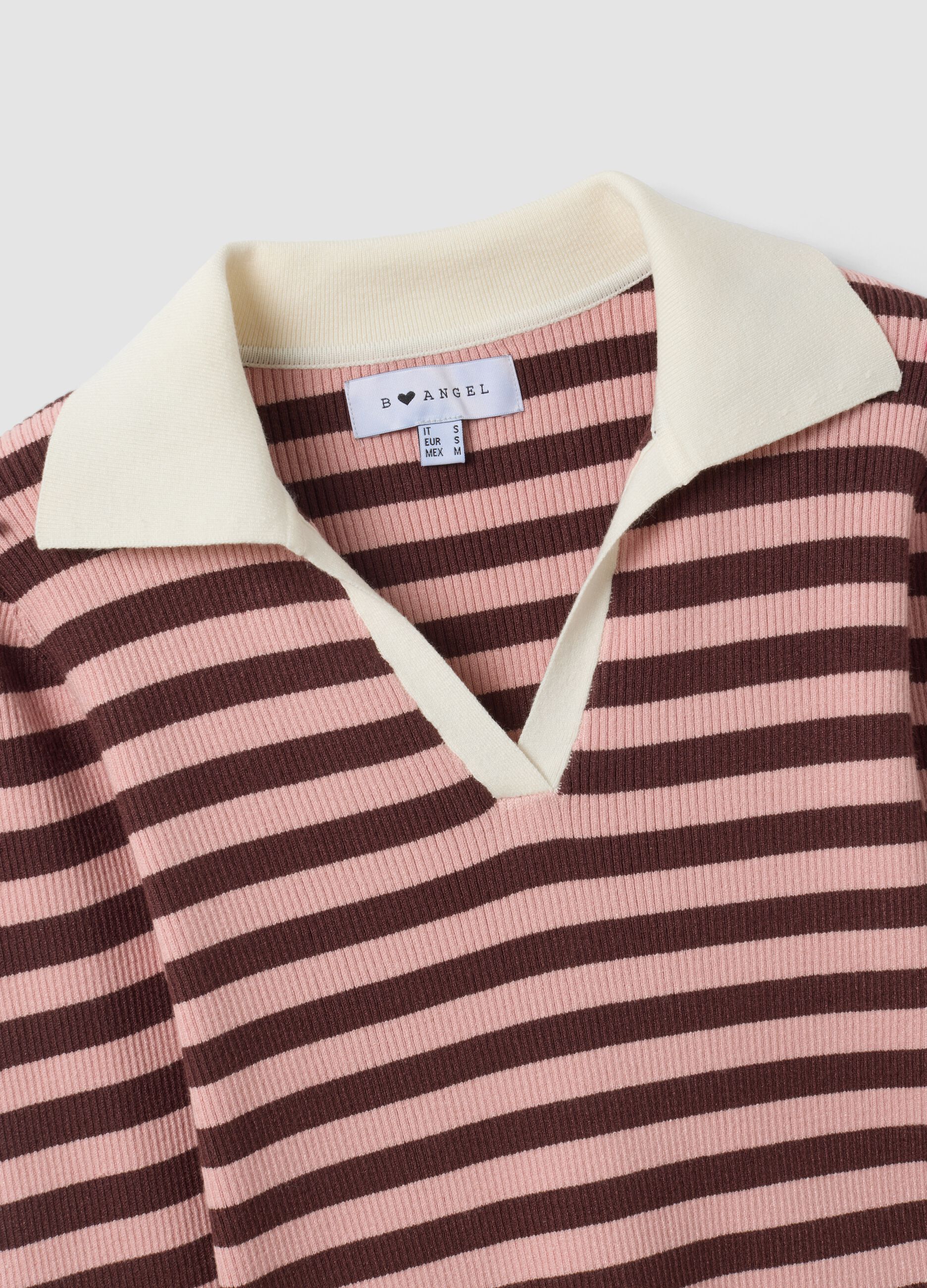 Multicolour striped viscose-blend fitted polo-collar knit top