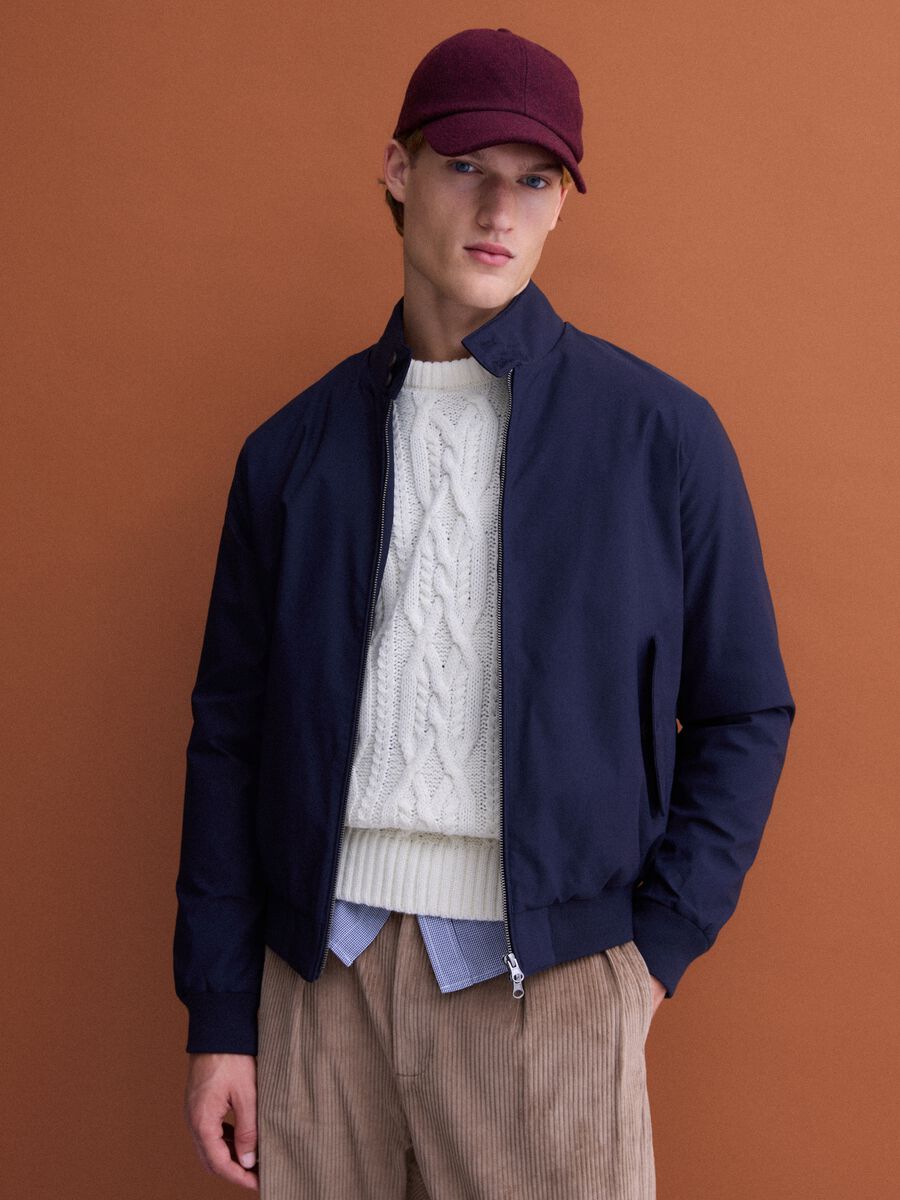 Navy padded jacket, regular fit, with zip and high neck_1