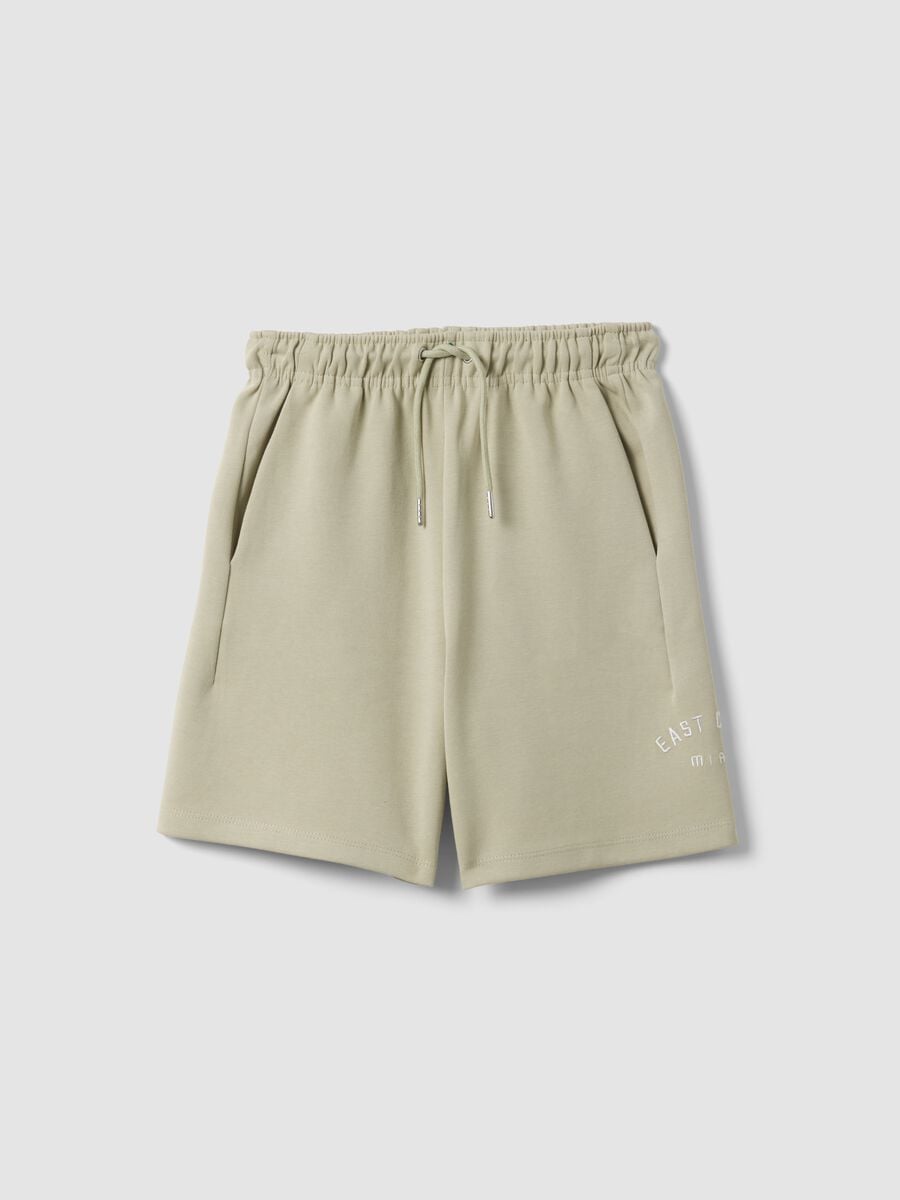 Beige cotton-blend shorts with elasticated waist_3