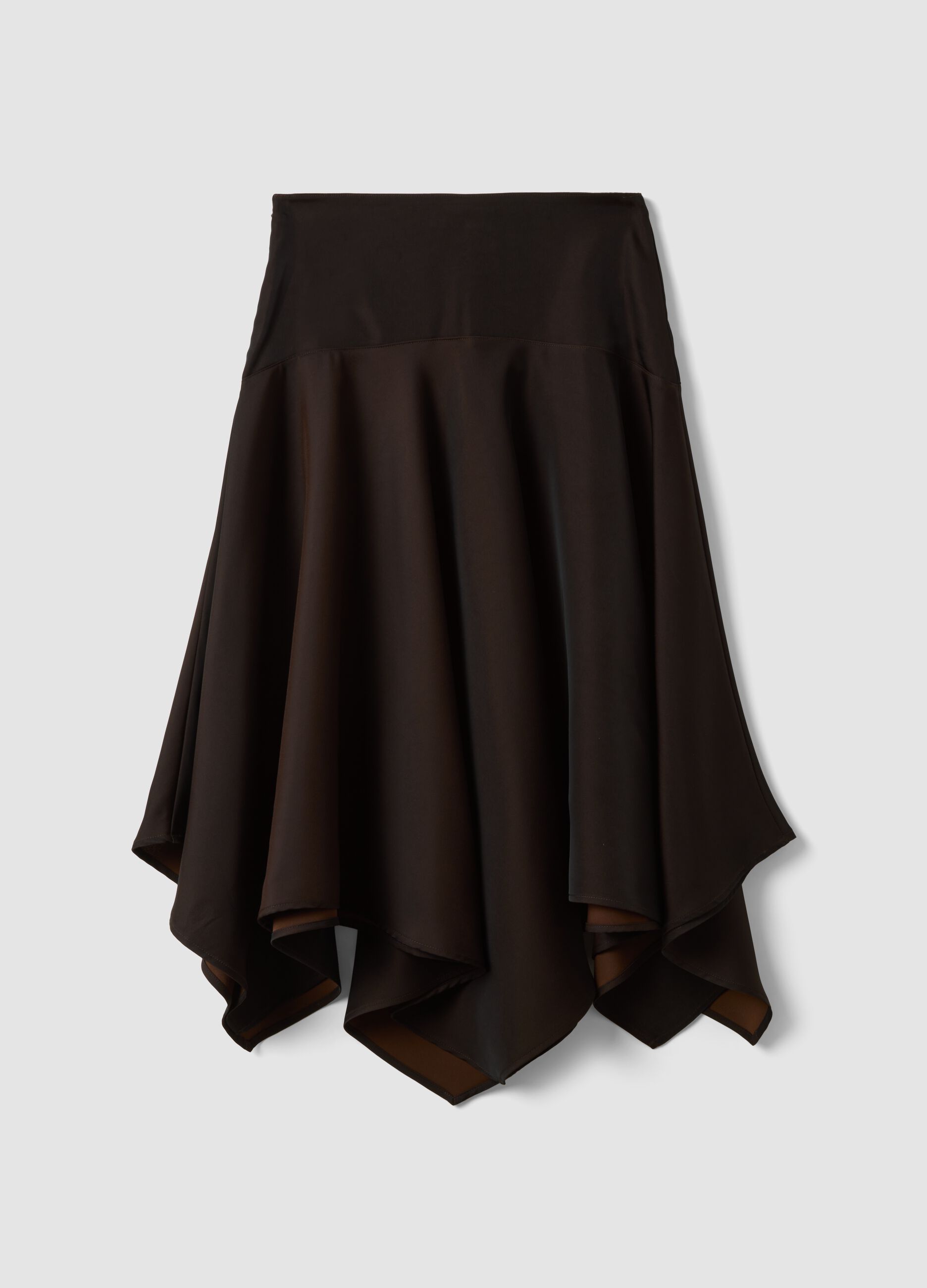 Brown midi skirt with asymmetric hem