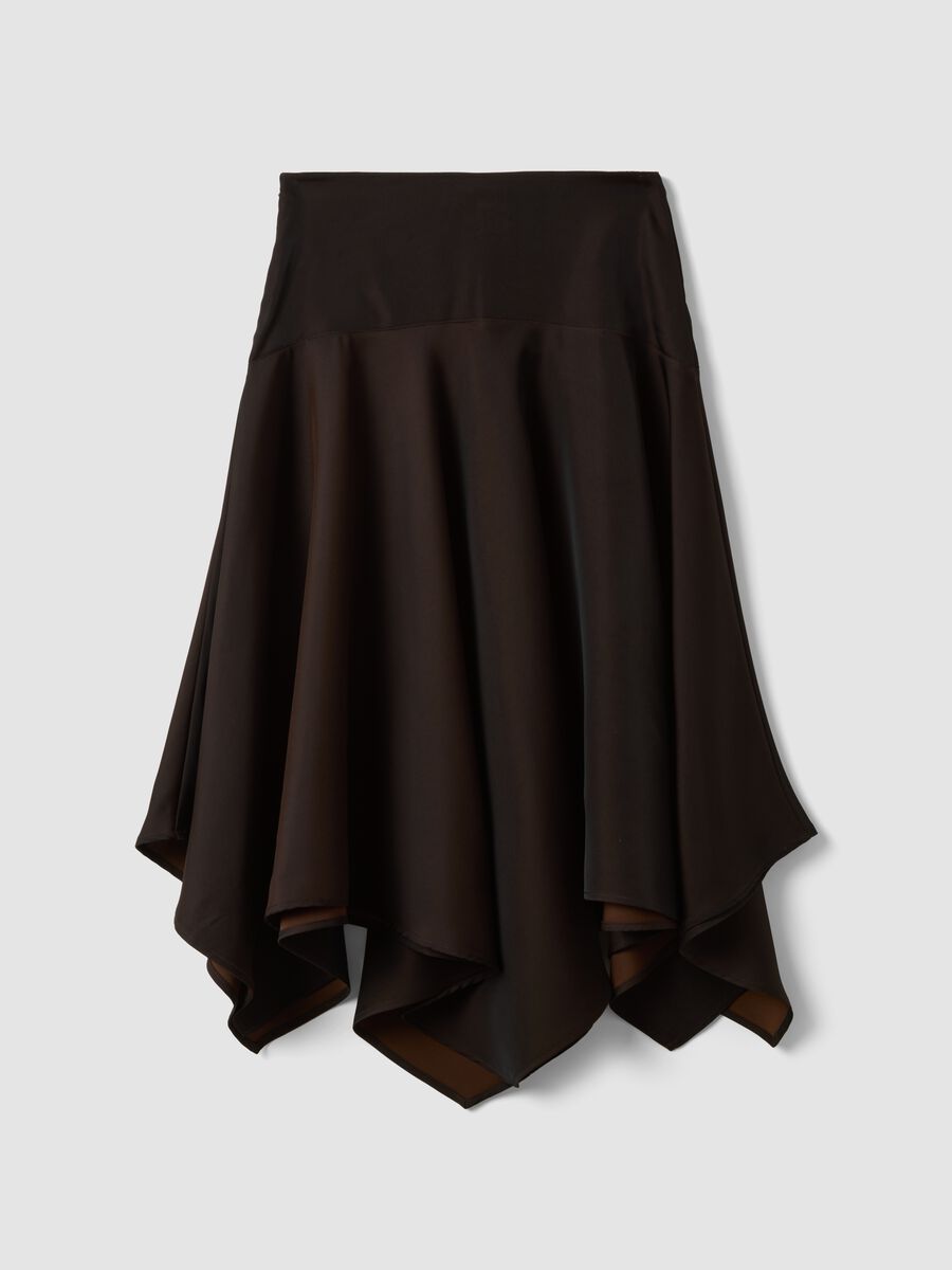 Brown midi skirt with asymmetric hem_1