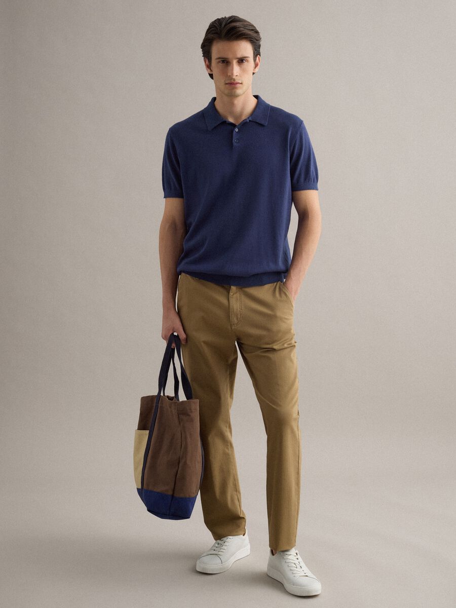 Regular fit blue polo made of cotton, linen, and silk blend_2