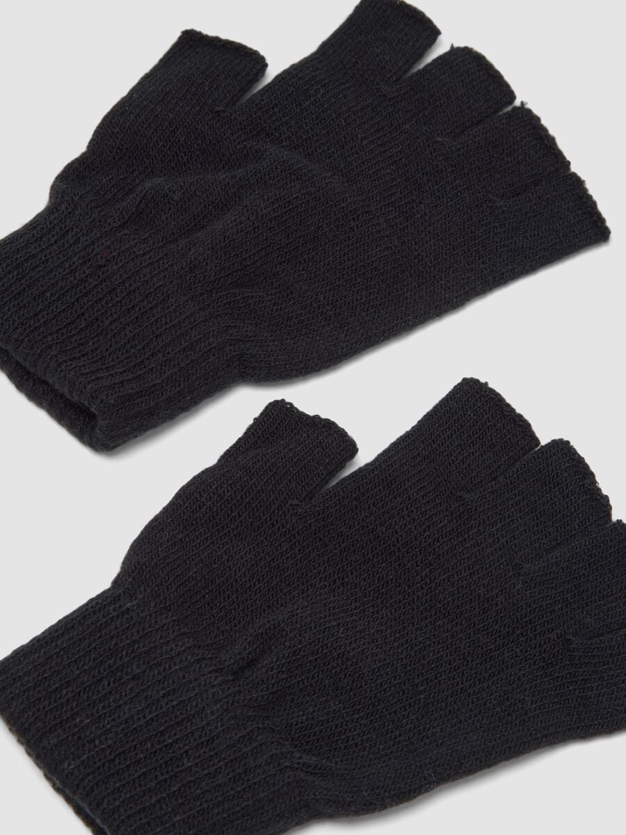 Black fingerless gloves in stretch fabric_1