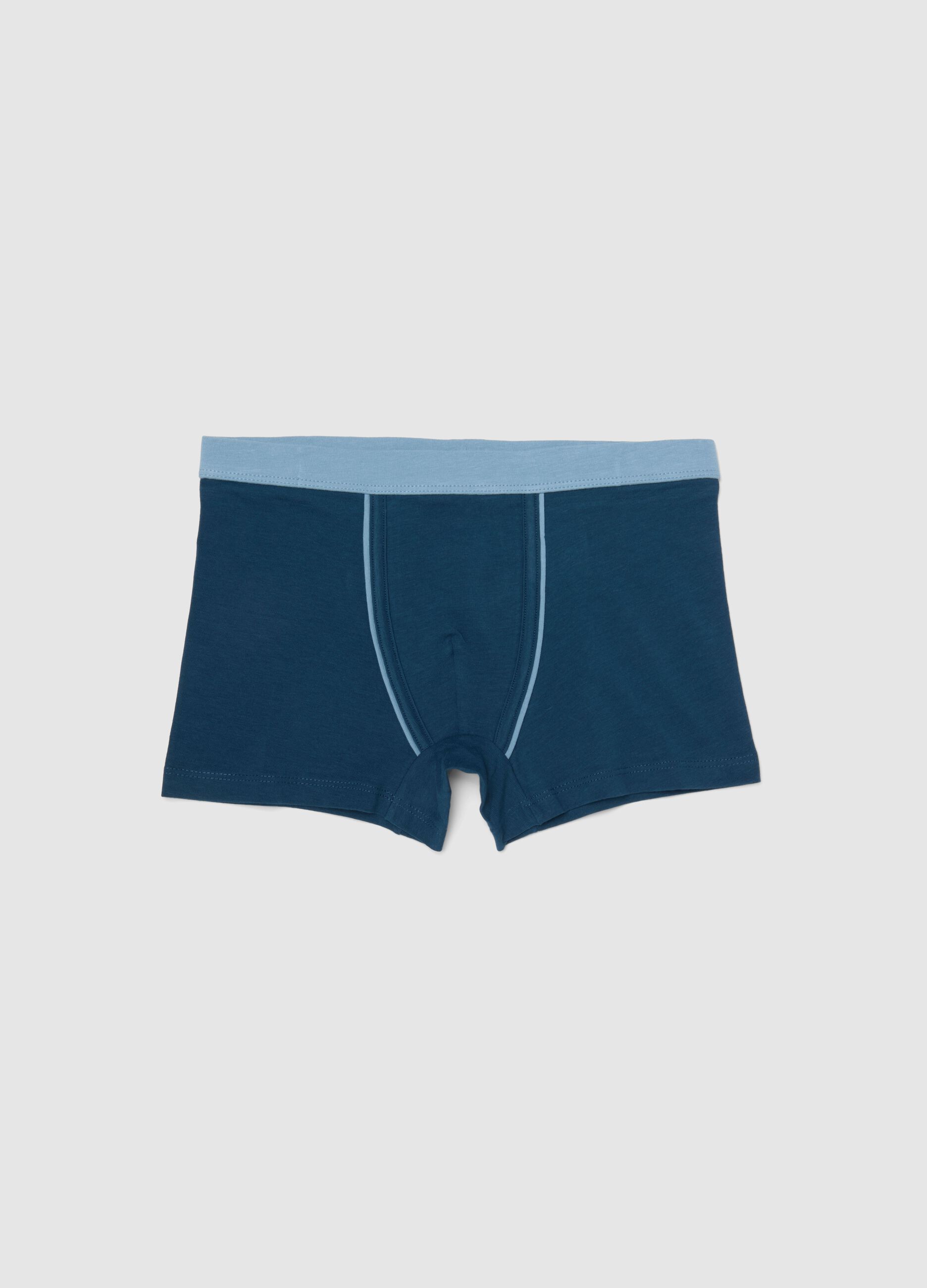 Blue stretch cotton regular fit boxer shorts for boys