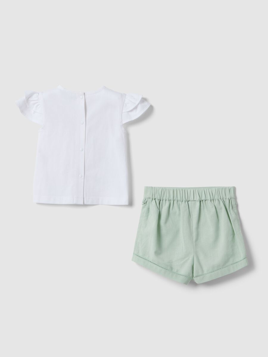 Multicolour cotton and linen blend set for newborn girl with applied flowers_1