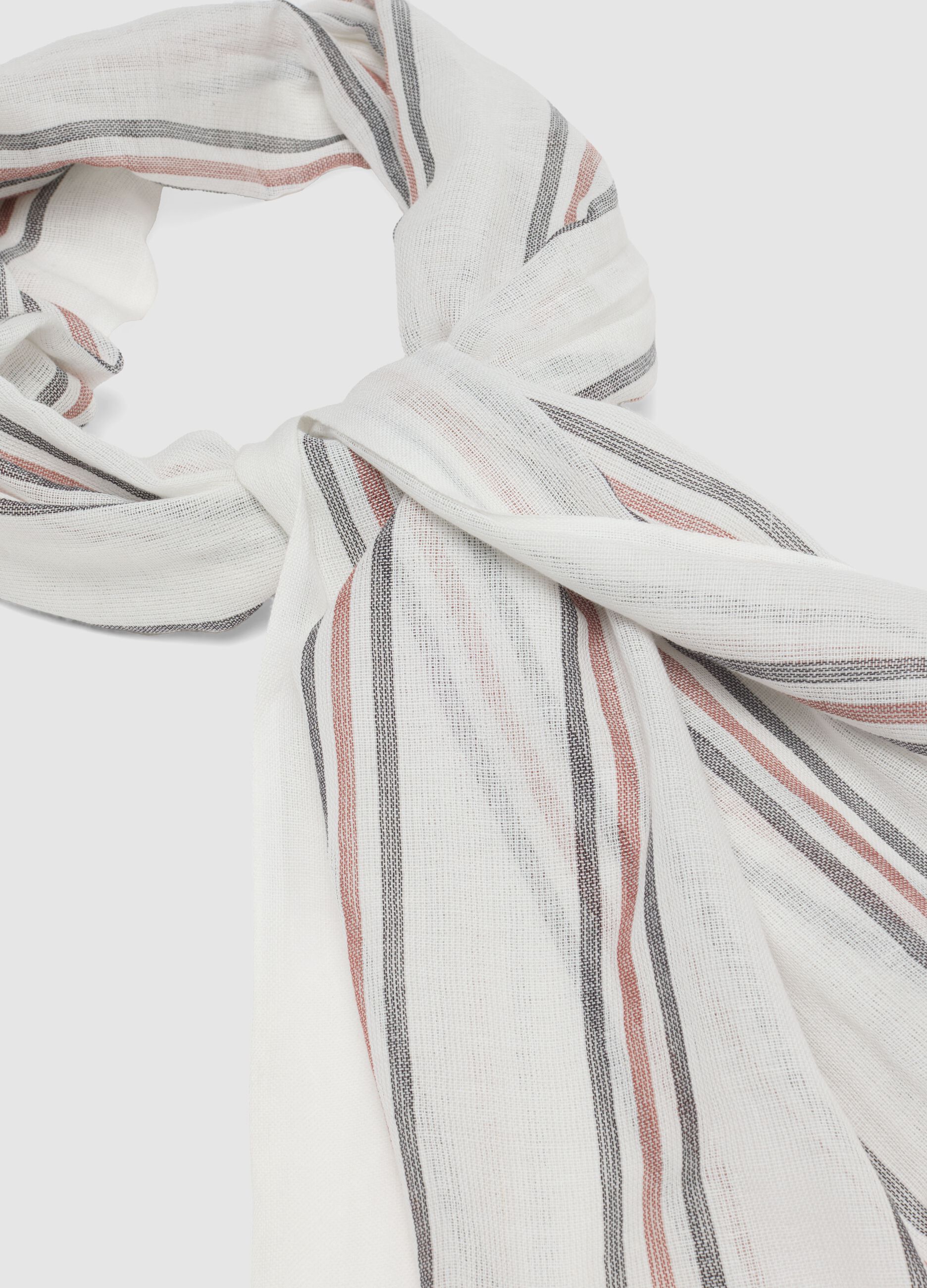 White pure cotton scarf with multicolour stripes
