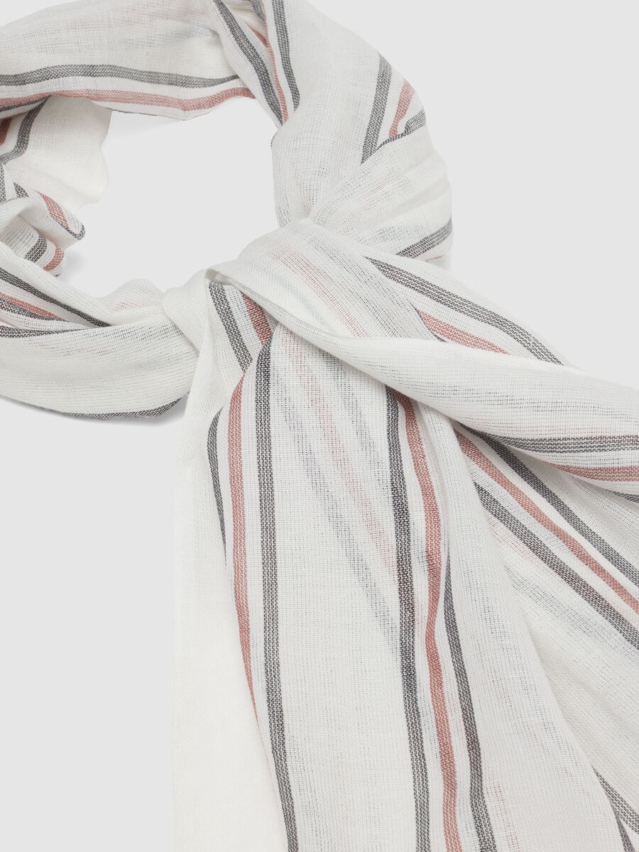 White pure cotton scarf with multicolour stripes_1
