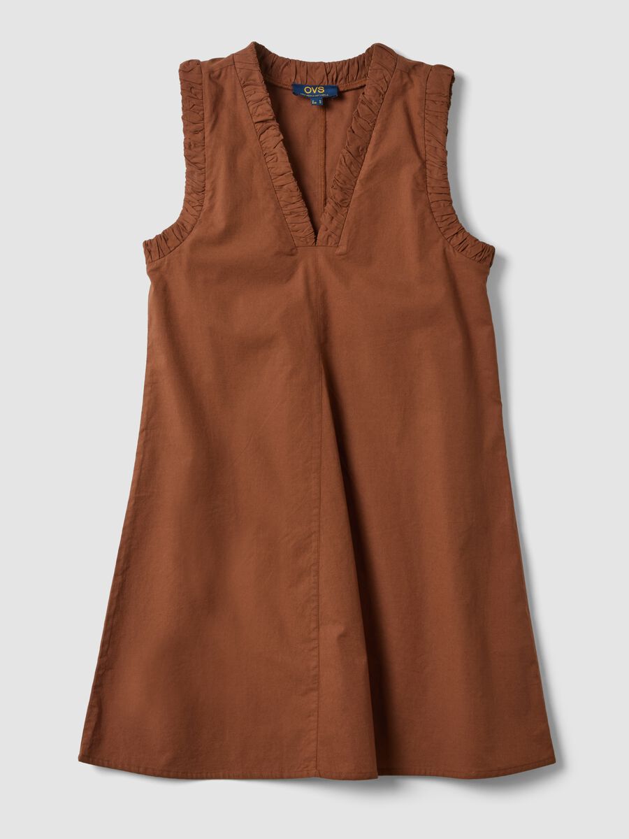 Brown pure cotton regular-fit mini dress with ruched V-neck_0