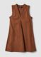 Braunes Mini-Kleid aus reiner Baumwolle in Regular Fit mit gerafftem V-Ausschnitt_4