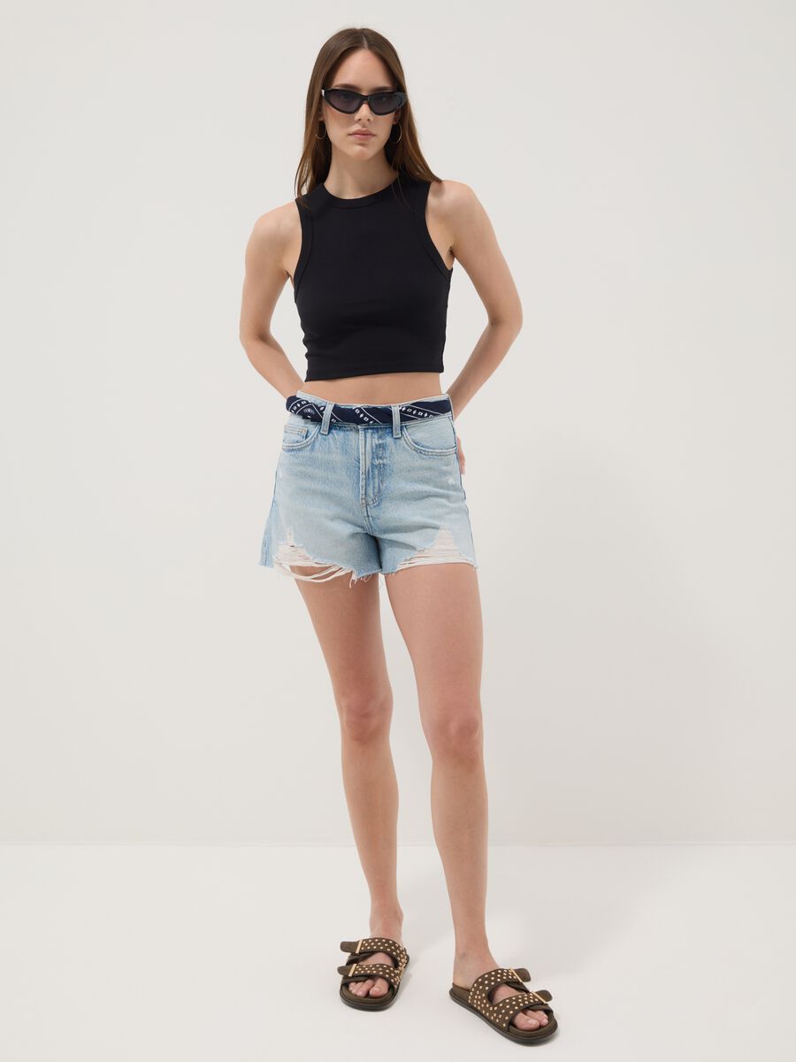 Schwarzes Cropped-Tanktop aus Stretch-Baumwolle_2