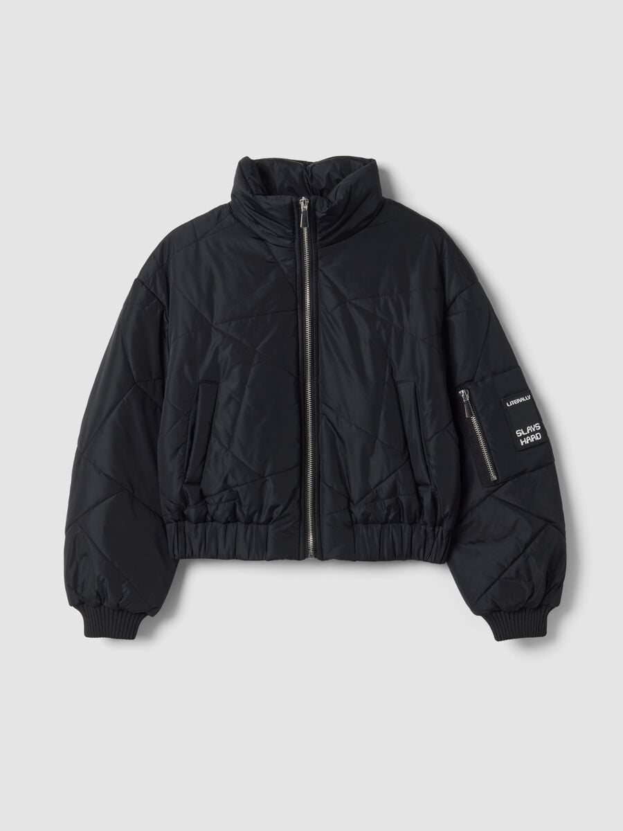 Black padded jacket with zip and high neck_3