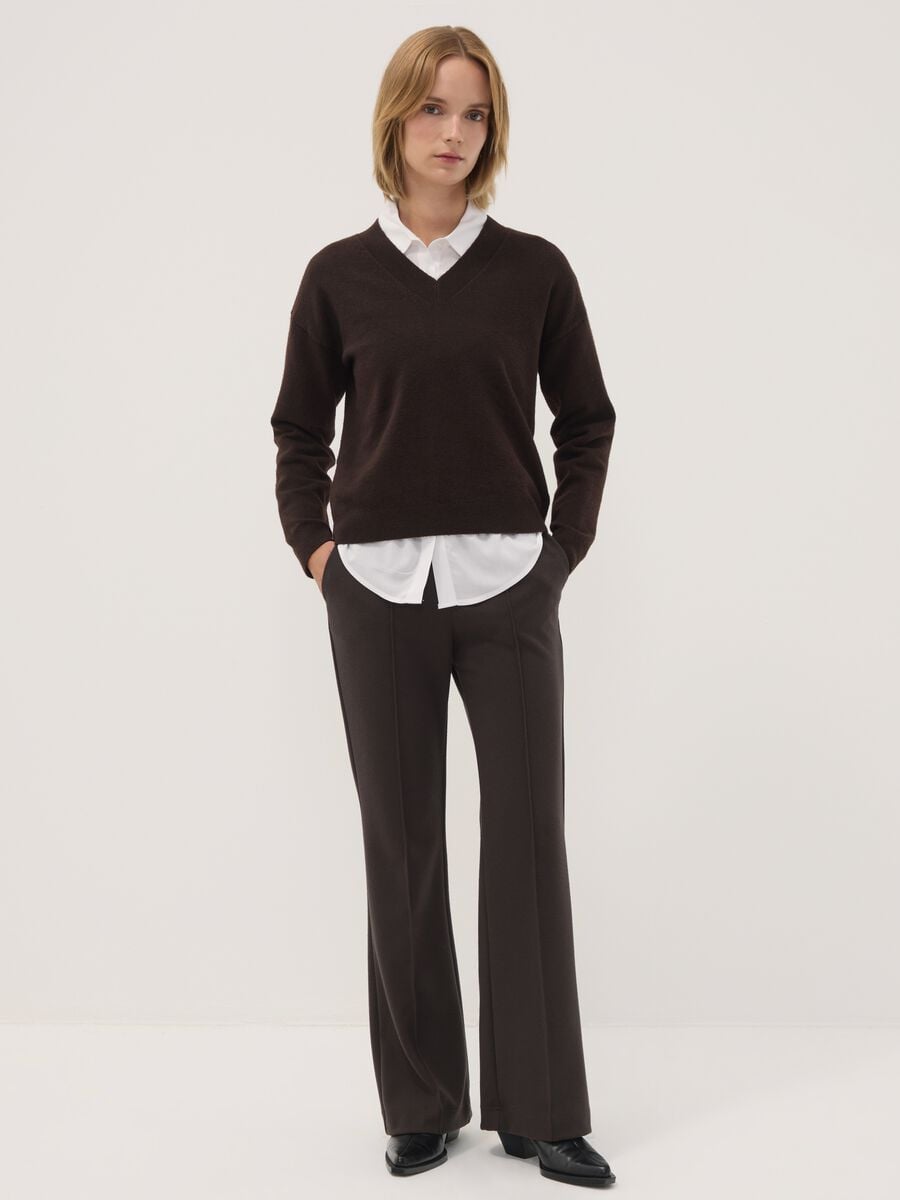 Pantaloni marroni in viscosa elasticizzata straight fit_0