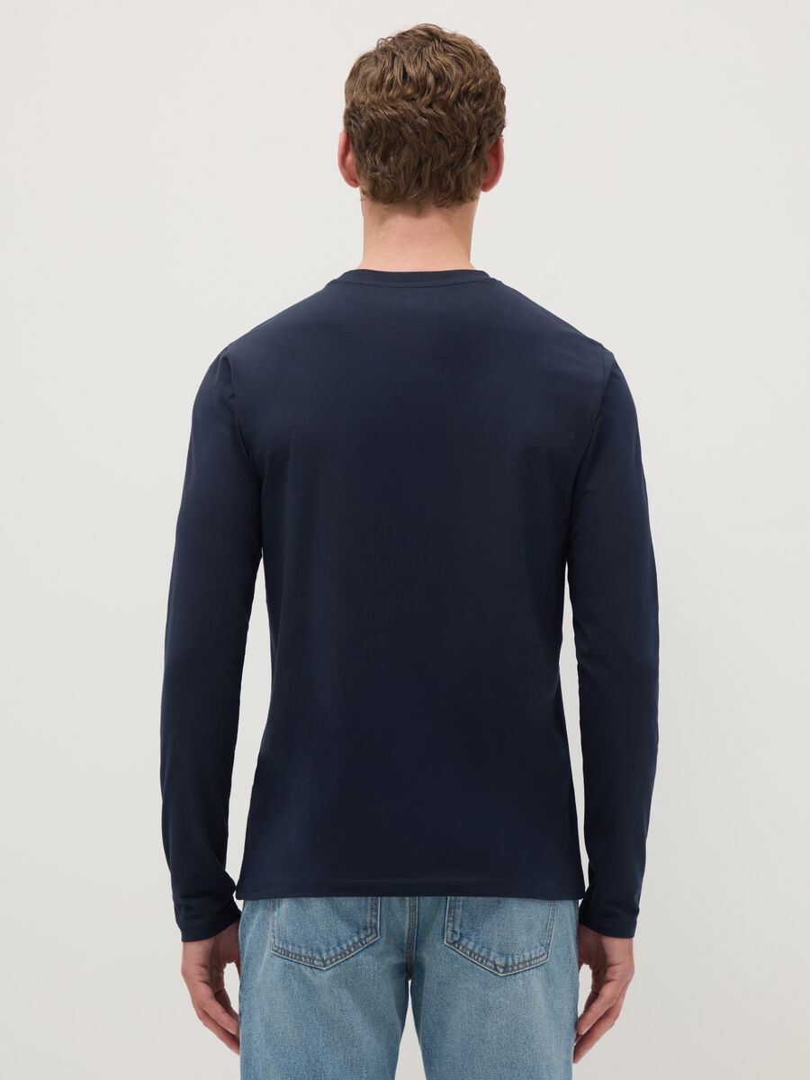 Regular Fit Long-Sleeve Stretch Cotton Blue T-shirt_2