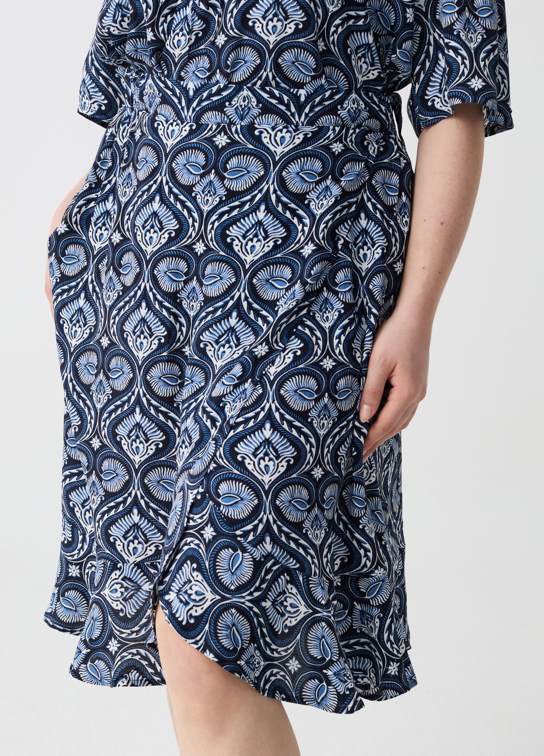 Curvy wraparound skirt with boho pattern