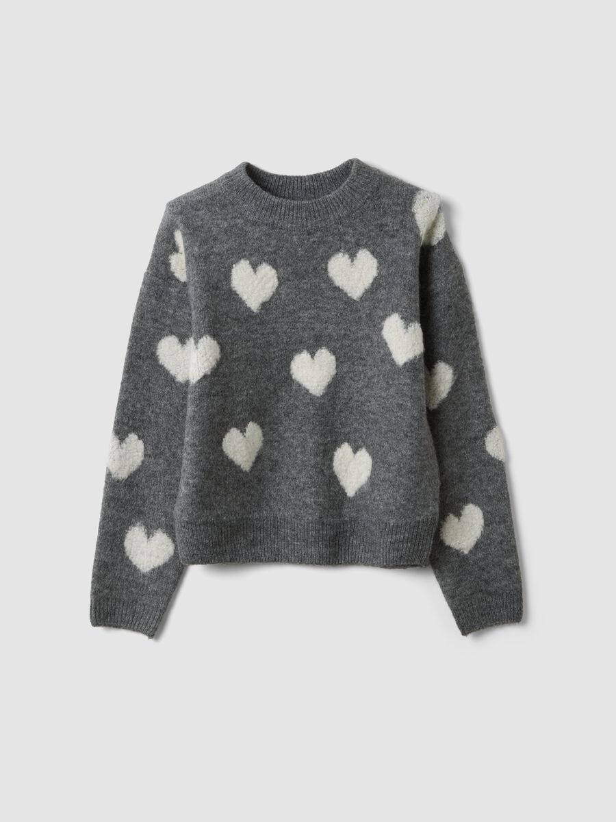 Maglia grigia melange in tessuto elasticizzato girocollo con cuori_3