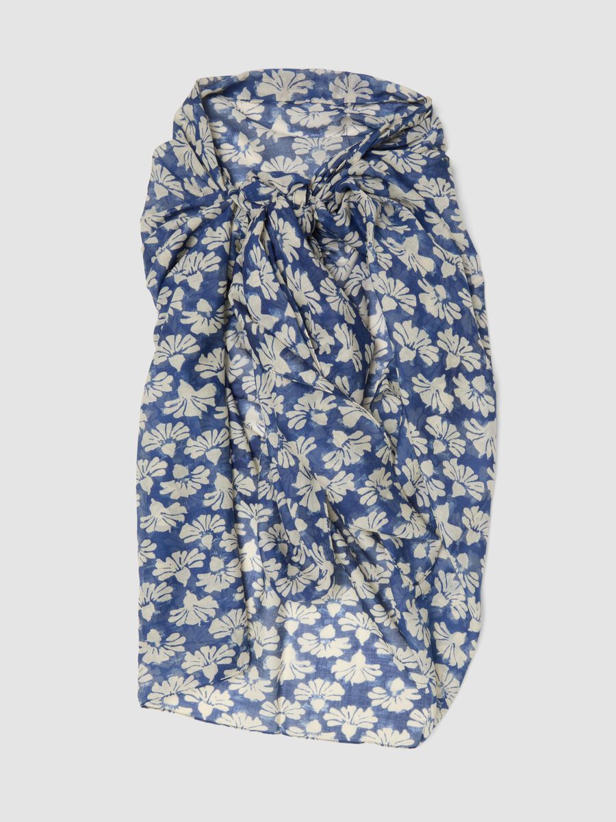 Par&eacute;o bleu en pur coton &agrave; imprim&eacute; floral_0