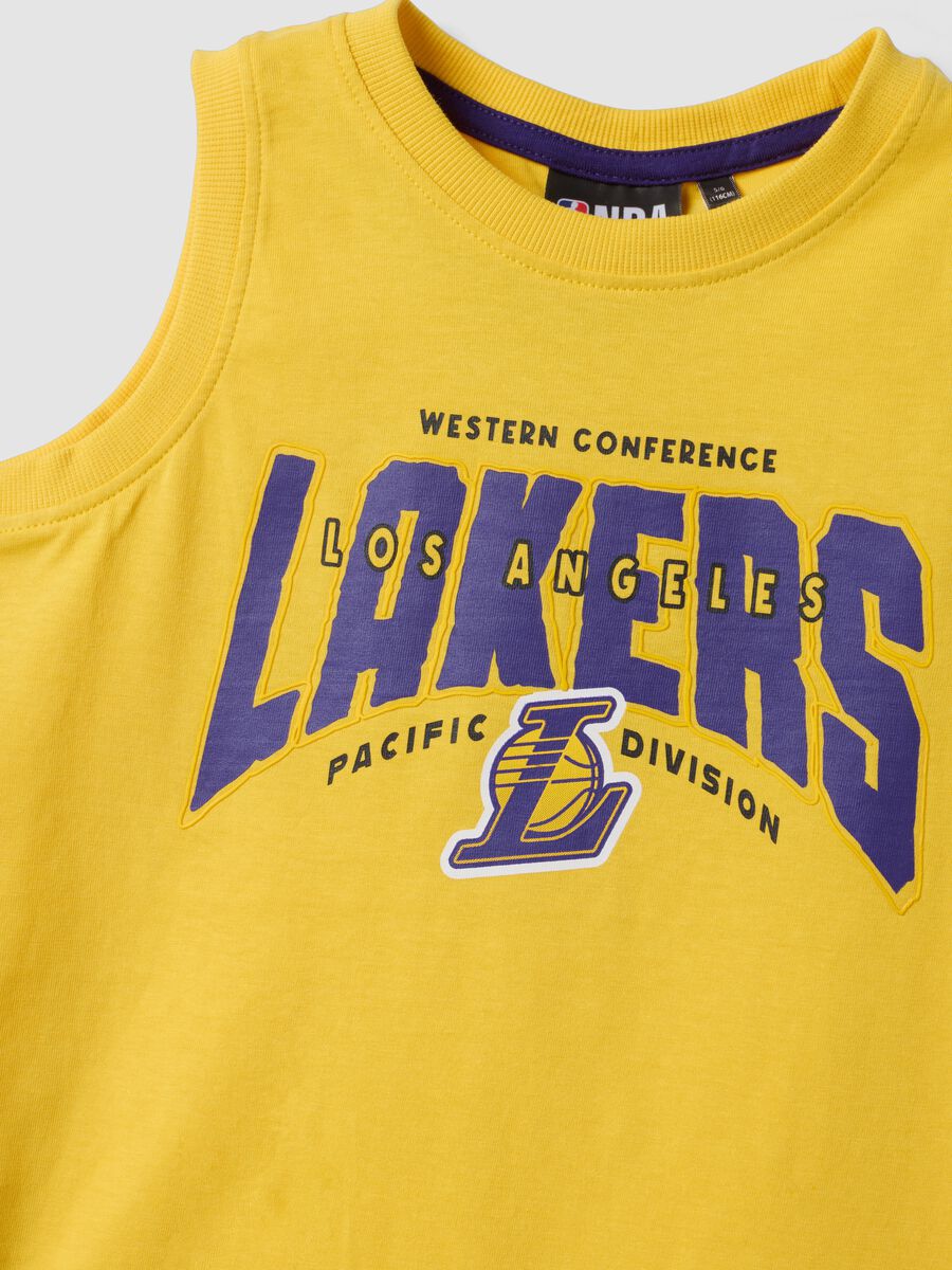 Yellow pure cotton vest top with sporty print_2