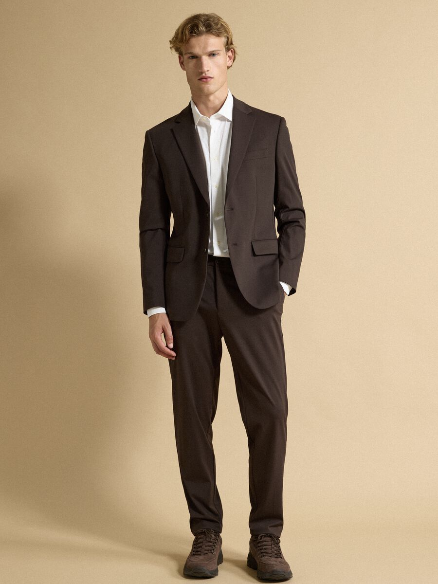 Brown slim-fit 4-way stretch blazer, easy iron_2