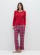 Red V-neck stripe-pattern pyjama top_1