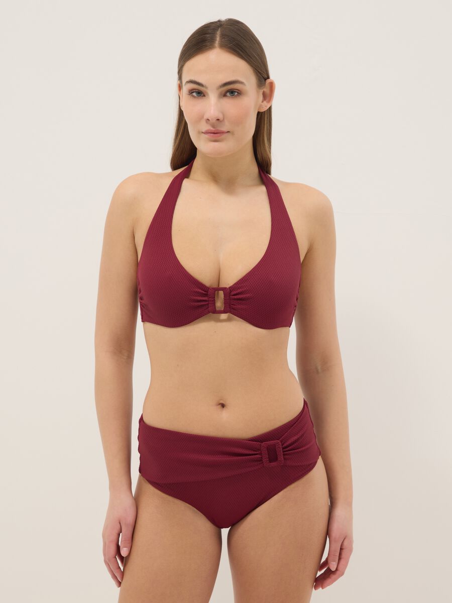 Rote High-Waist-Bikinihose aus Stretchmaterial mit Schnalle_0