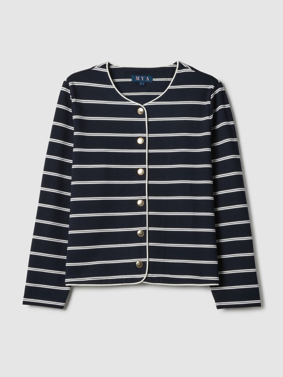 Multicolour Striped Viscose Blend Blazer Regular Fit with Buttons_0