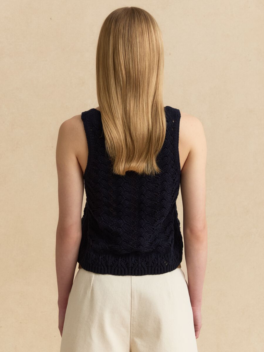 Blue pure-cotton crochet tank top_3