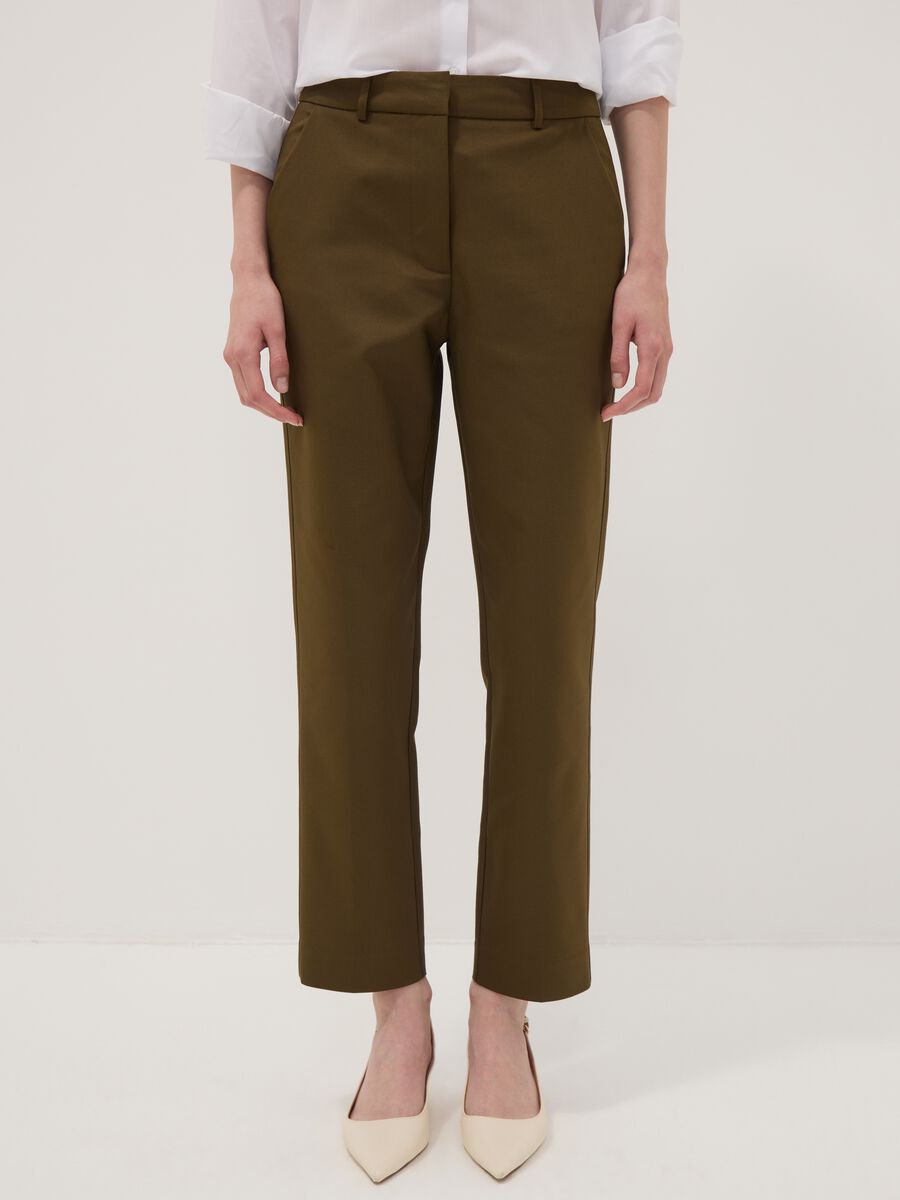 Green slim-fit stretch cotton trousers_1