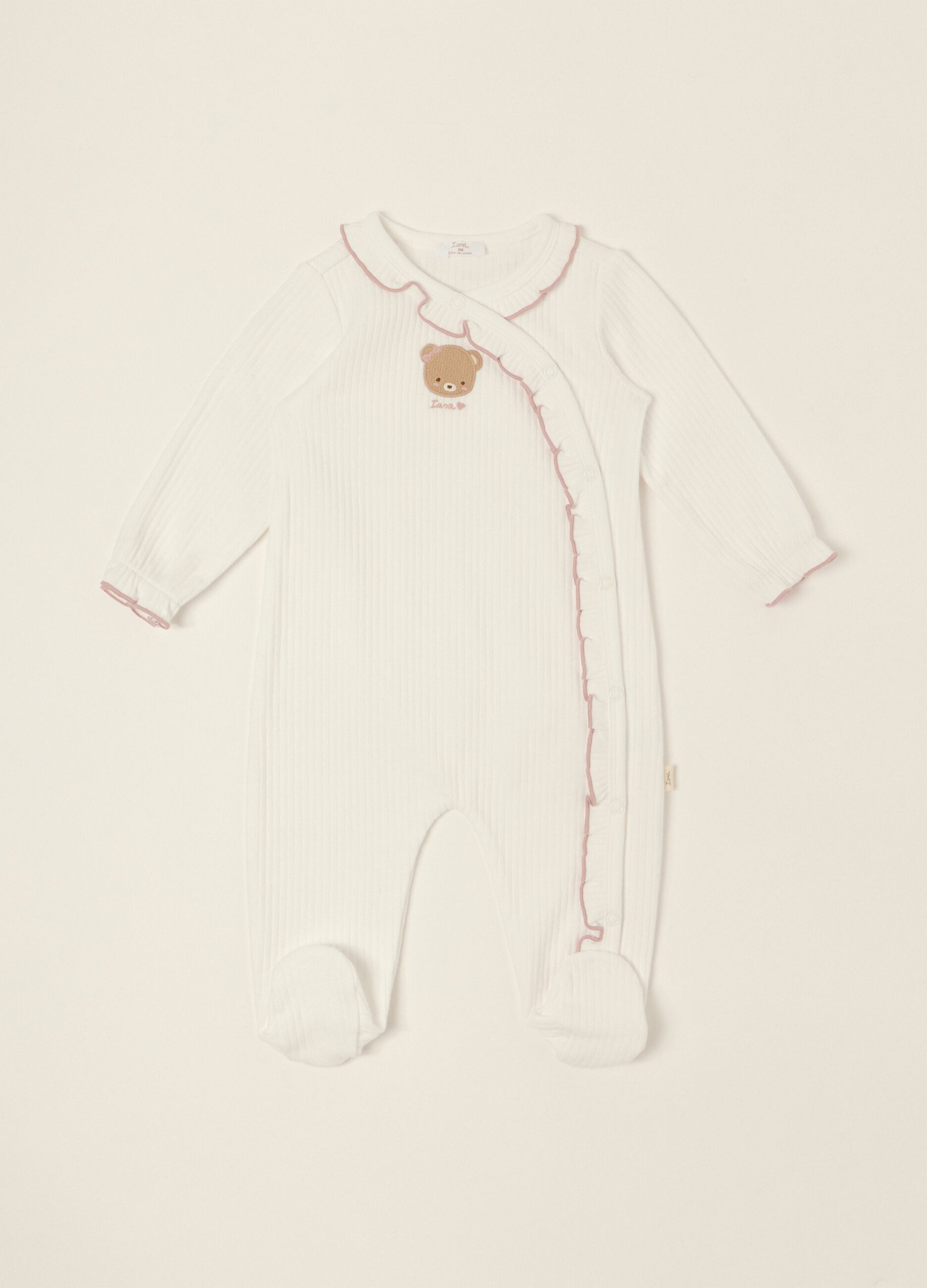 Pyjama grenouill&egrave;re blanc en pur coton pour b&eacute;b&eacute; fille