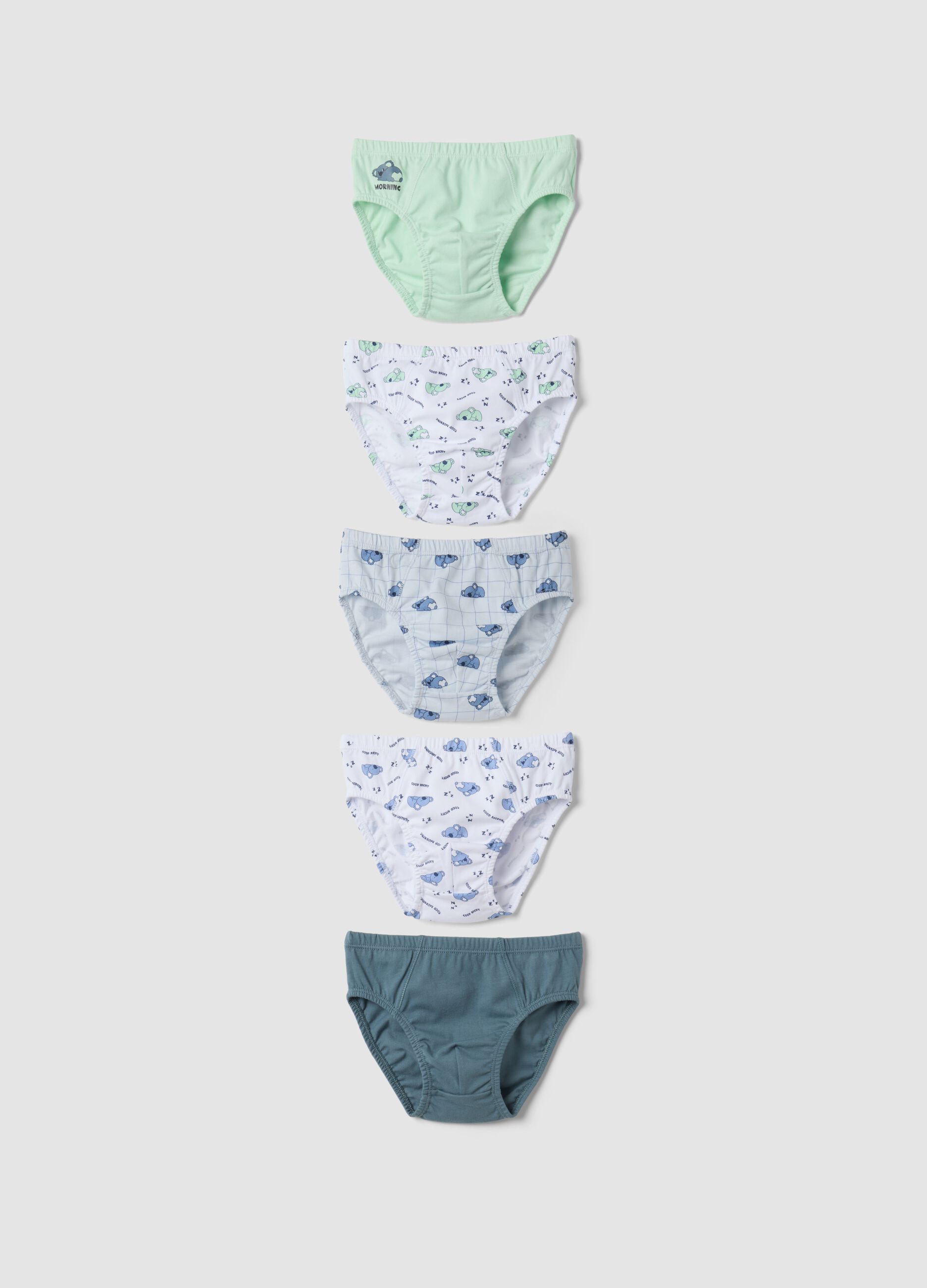 5-pack multicolour koala-print briefs in pure organic cotton