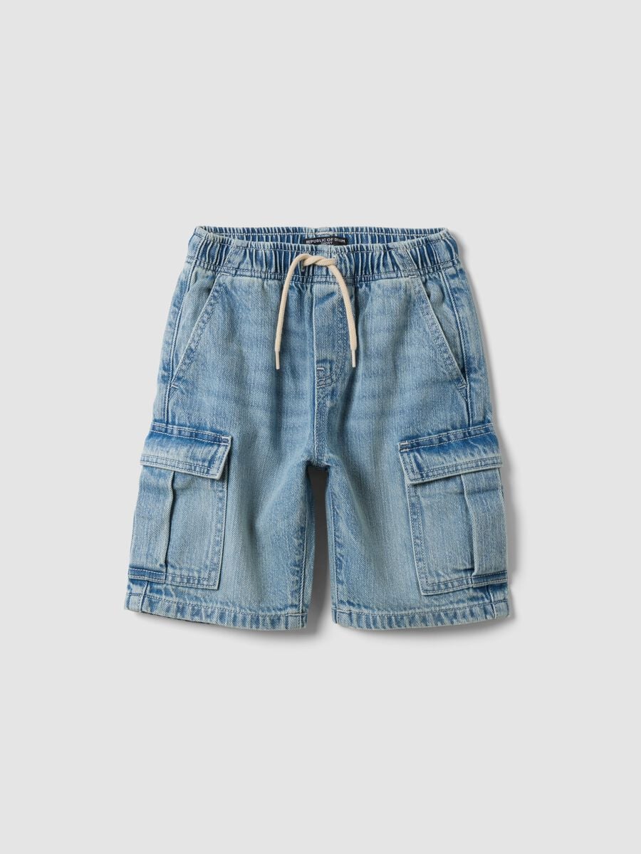 Light blue denim cargo shorts in pure cotton_0